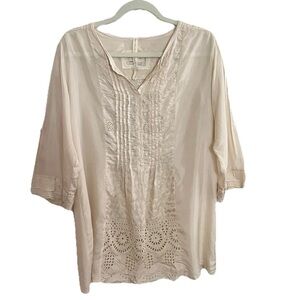 Johnny Was Vintage 100% Silk Blouse Ivory Tunic Top Sz XS Flowy Festival Boho